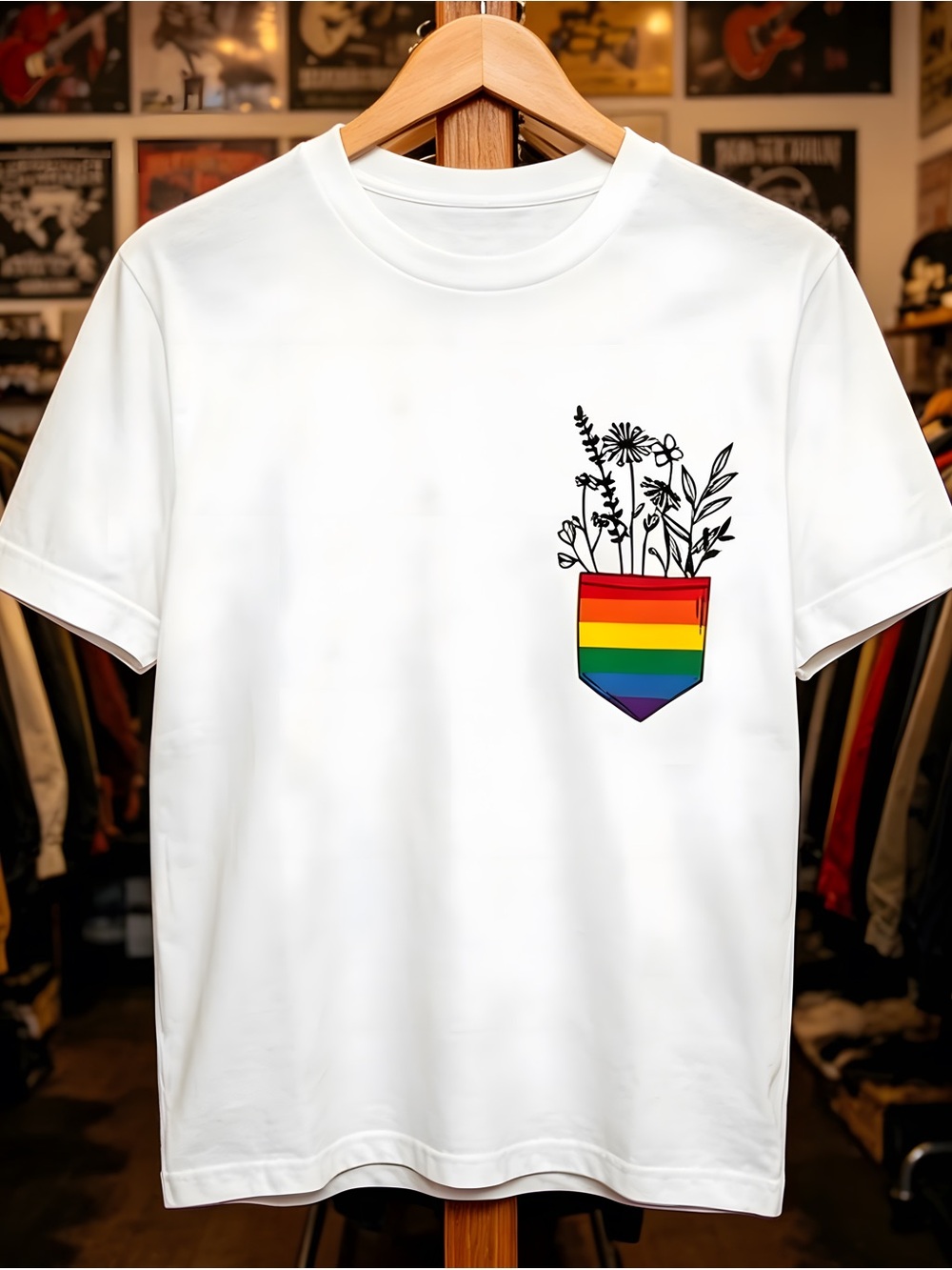 Pride Month Pocket Flowers Bisexual Gay Lesbian Ally Floral Tee T-Shirt